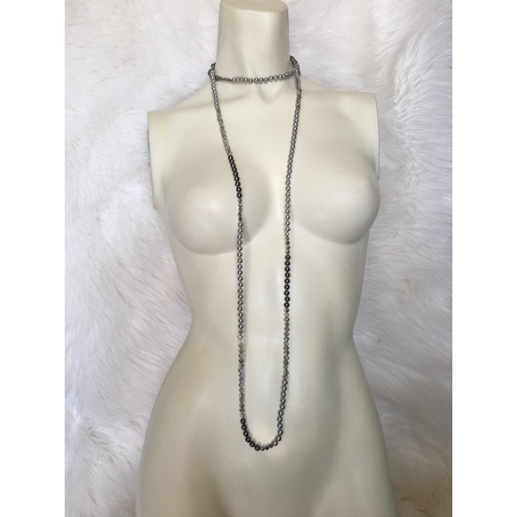 Jewelry - Silver gray pearl crystal necklace 56” long